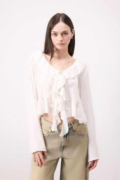 بلوزة كم طويل قصة عادية من فيسكوز