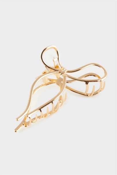 Woman Ribbon Look Gold Hair Clips