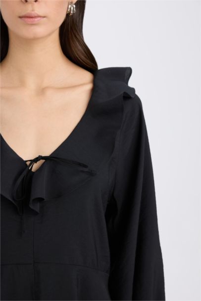 V-Neck modal Balloon Sleeves Mini Dress