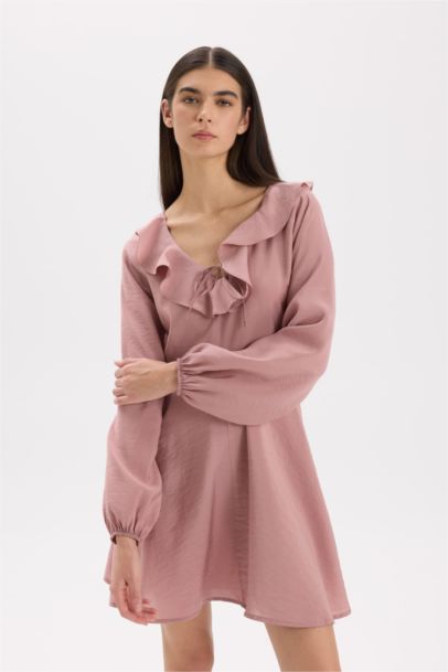 V-Neck modal Balloon Sleeves Mini Dress