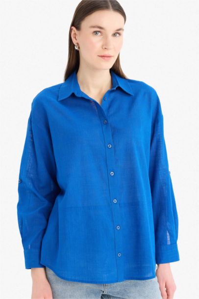 Regular Fit Flamed Cotton Long Sleeve Tunic