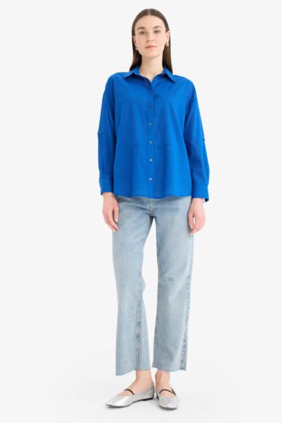 Regular Fit Flamed Cotton Long Sleeve Tunic