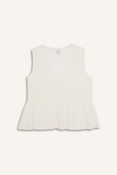 Regular Fit Brode Önden Bağlamalı Beyaz Plaj Üstü