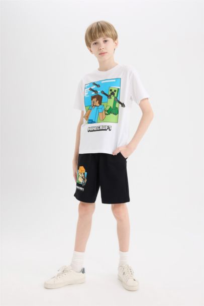 2'li Takım Minecraft Kısa Kollu Tişört Beli Lastikli Şort Alt Erkek Çocuk
