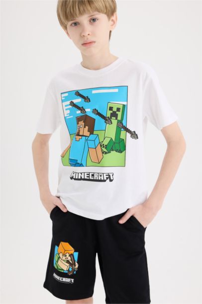 2'li Takım Minecraft Kısa Kollu Tişört Beli Lastikli Şort Alt Erkek Çocuk