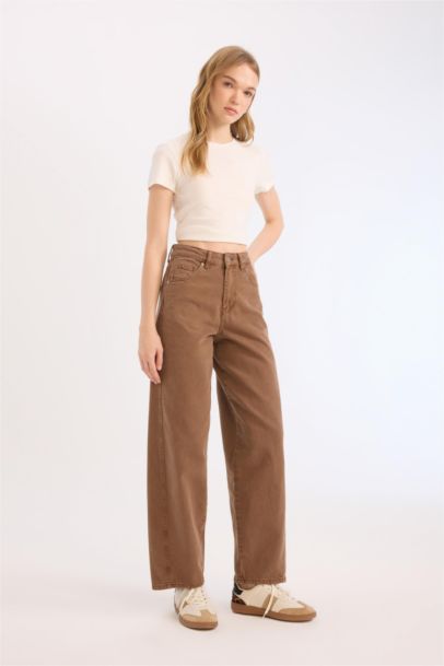 Baggy Fit Washed Normal Waist Gabardine Trousers
