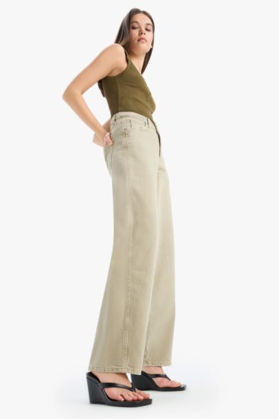 Baggy Fit Normal Waist Gabardine Washed Trousers