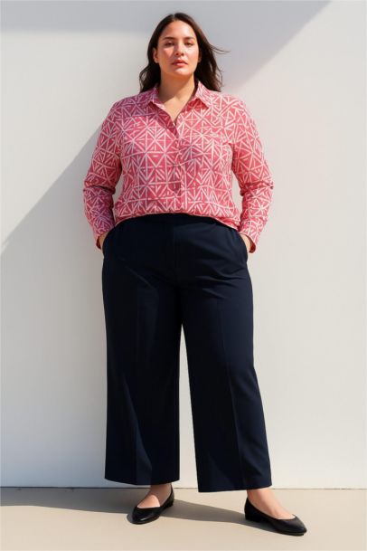 Oversize Fit Shirt Collar Printed Long Sleeve Tunic