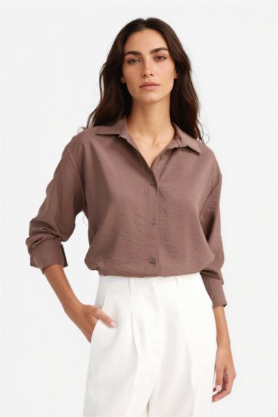 Oversize Geniş Kalıp Basic Düz Uzun Kollu Gömlek