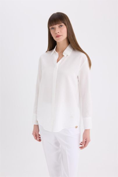 Oversize Fit Basic Long Sleeve White Shirt