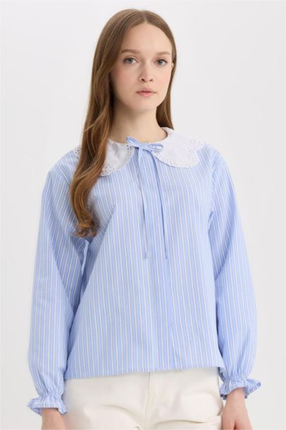 Crop Poplin Baby Collar Long Sleeve Tunic