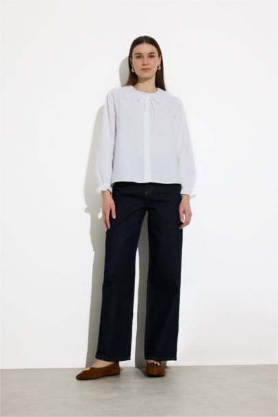 Crop Poplin Baby Collar Long Sleeve Tunic