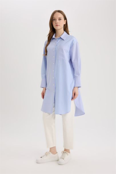 Relax Fit Poplin Shirt Collar Long Sleeve Tunic
