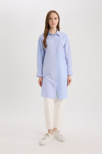 Relax Fit Poplin Shirt Collar Long Sleeve Tunic
