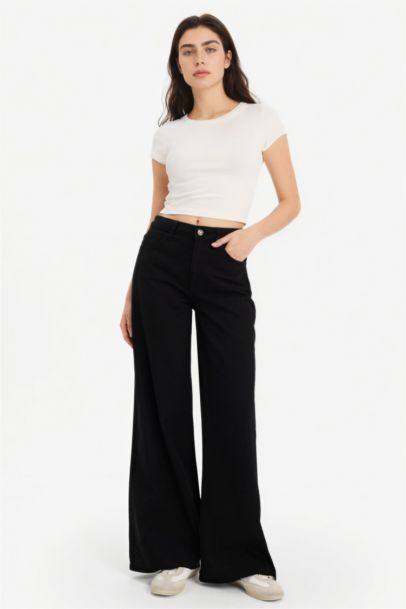 Wide Leg Gabardine Trousers