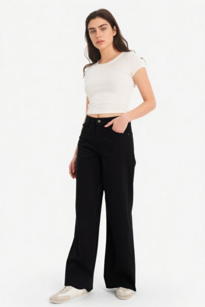 Wide Leg Gabardine Trousers