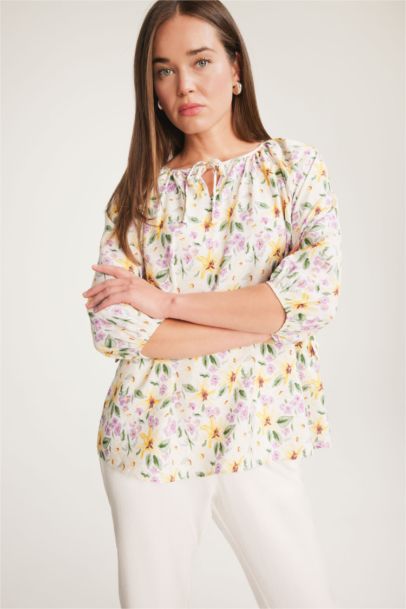 Regular Fit Flap Collar Long Sleeve Blouse