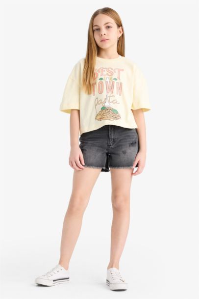 Girl Boxy Fit Crew Neck Slogan Printed T-Shirt