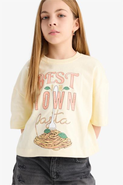 Girl Boxy Fit Crew Neck Slogan Printed T-Shirt