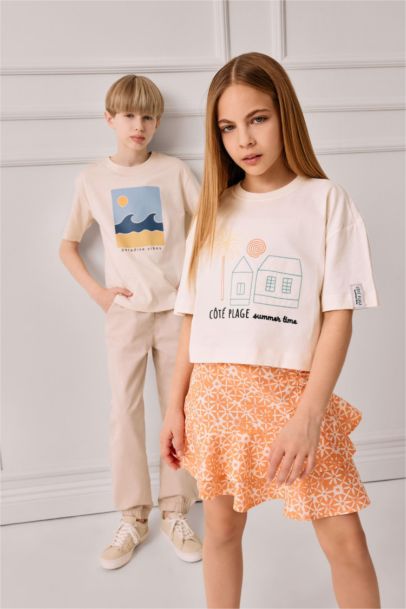 Girl Boxy Fit Crew Neck Slogan Printed T-Shirt