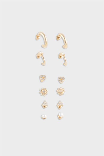 Woman 6 Piece Gold Earrings
