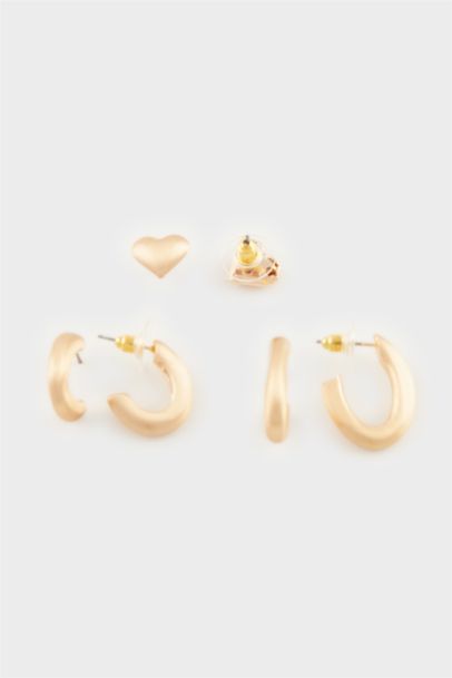 Woman 3 Piece Matte Gold Earrings