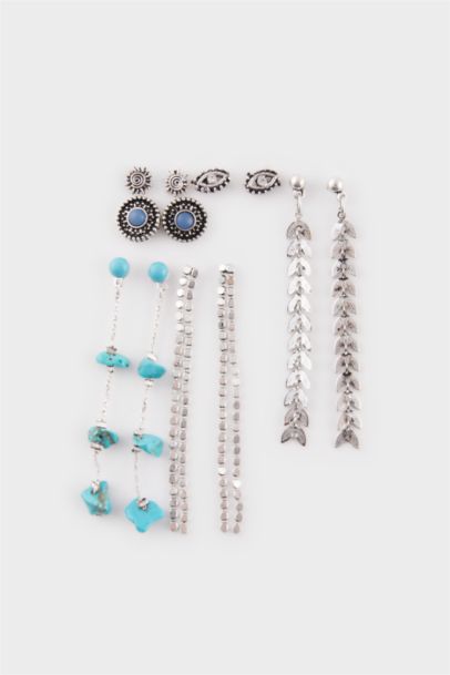 Woman Blue Stone 6 Piece Silver Earrings