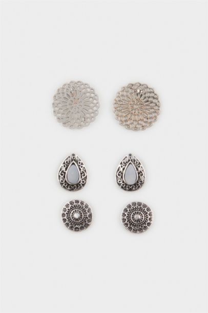 Woman Antique 3 Piece Silver Earrings