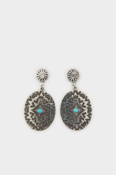 Woman Antique Blue Stone Woman Silver Earrings