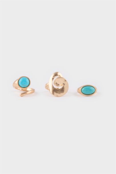 Woman Blue Stone 3 Piece Gold Rings