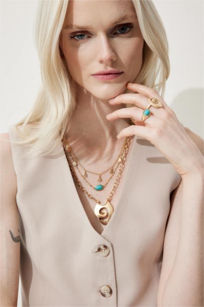 Woman Blue Stone 3 Piece Gold Rings