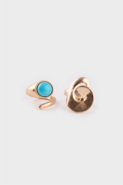 Woman Blue Stone 3 Piece Gold Rings