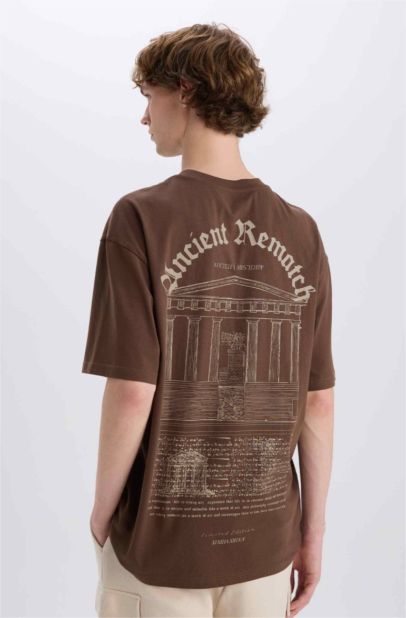 Cotton Boxy Fit Crew Neck Back Printed T-Shirt