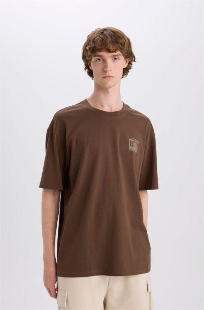 Cotton Boxy Fit Crew Neck Back Printed T-Shirt