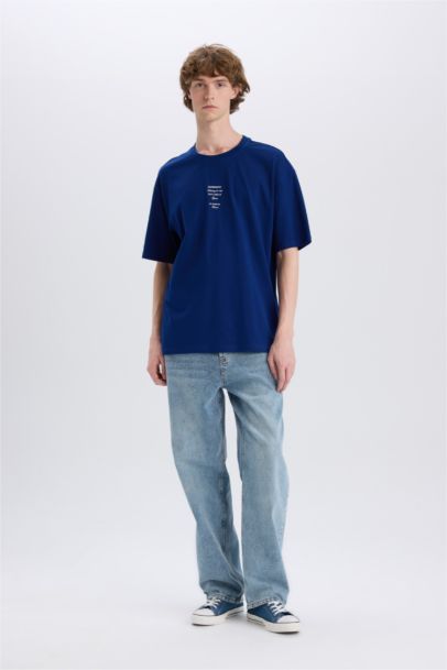 Cotton Boxy Fit Crew Neck Back Printed T-Shirt