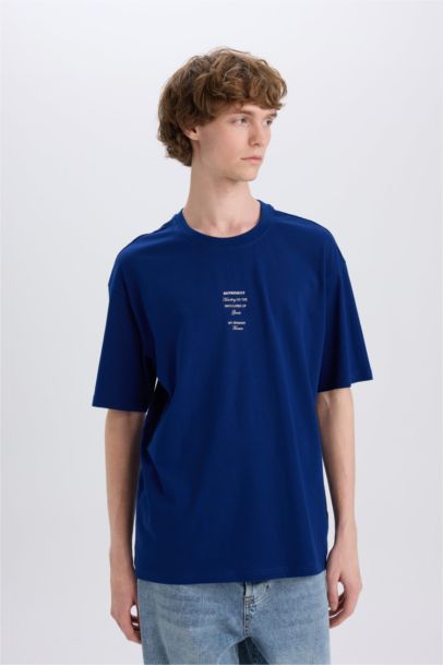 Cotton Boxy Fit Crew Neck Back Printed T-Shirt