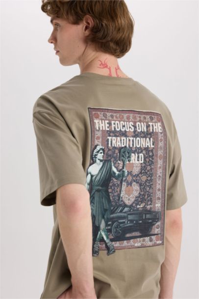 Cotton Boxy Fit Crew Neck Back Printed T-Shirt