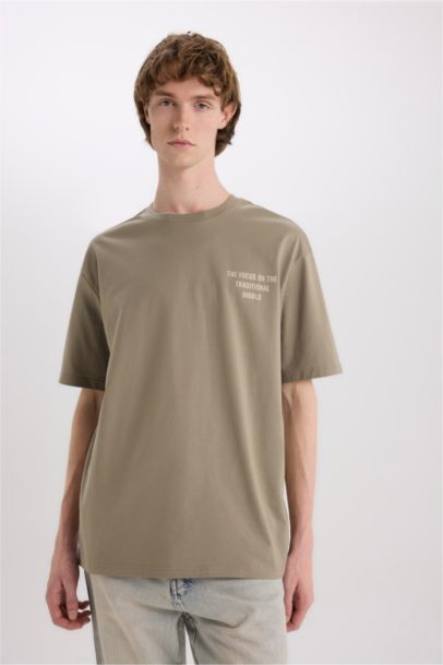 Cotton Boxy Fit Crew Neck Back Printed T-Shirt