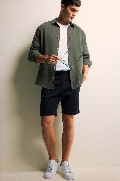 شورت برمودا جينز قصة عادية وخصر مطاطي