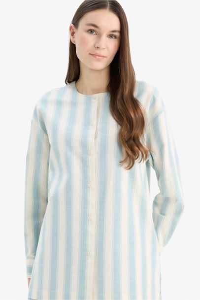 Relax Fit Striped Linen Long Sleeve Shirt