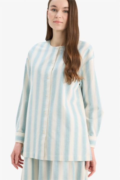 Relax Fit Striped Linen Long Sleeve Shirt