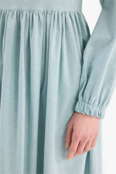Crew Neck Linen Blend Long Sleeve Dress