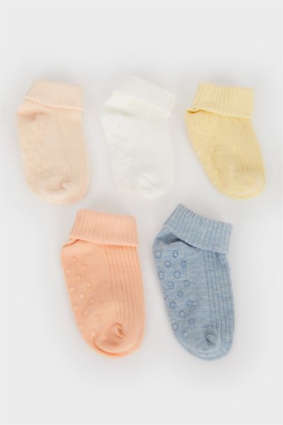 Kız Bebek Kaydırmaz Taban 5'li Pamuklu Uzun Çorap