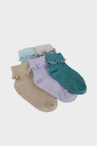Baby Girl Non-Slip Sole 5 Piece Cotton Long Socks