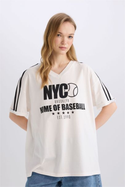 تيشيرت نص ردن اوفر سايز بياخة V