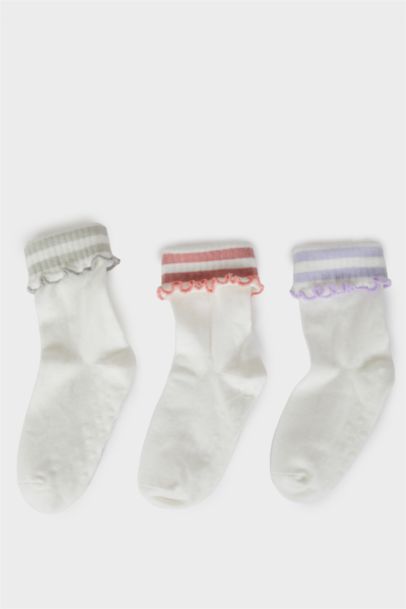 جوارب بنات طويلة من قطن - 3 قطع