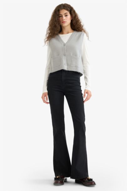 يلك صوف قصة عادية بياخة V وجيب