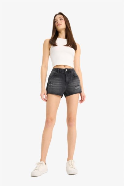 High Waist Cut-Off Denim Shorts