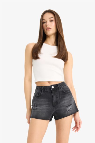 High Waist Cut-Off Denim Shorts