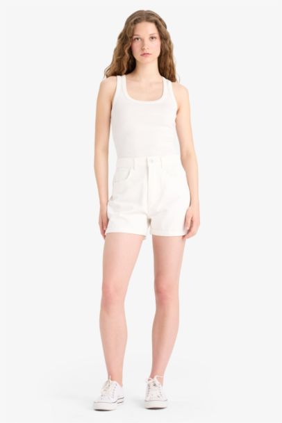 Mom Fit High Waist Folded Leg Denim Shorts